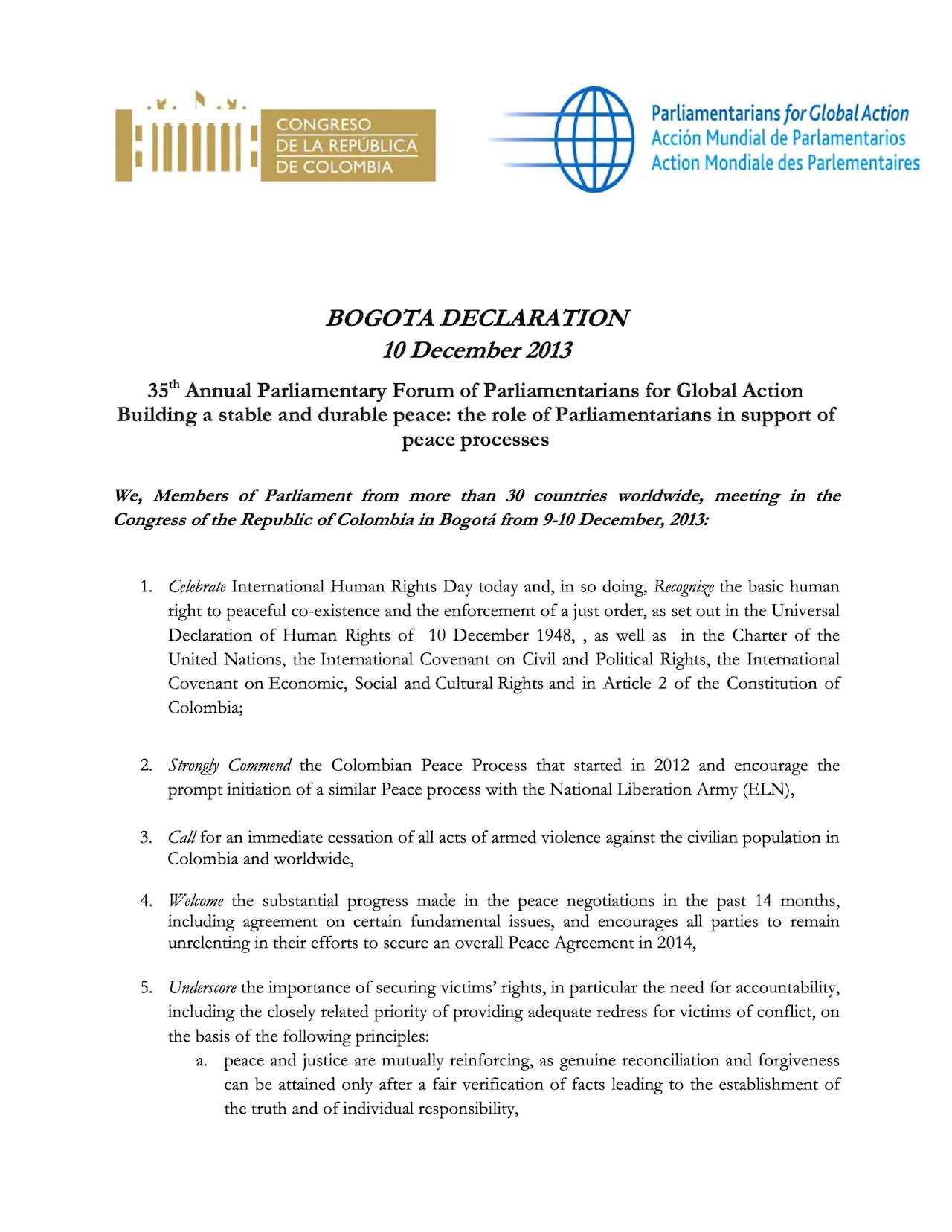 Bogota Declaration (Dec. 2013)