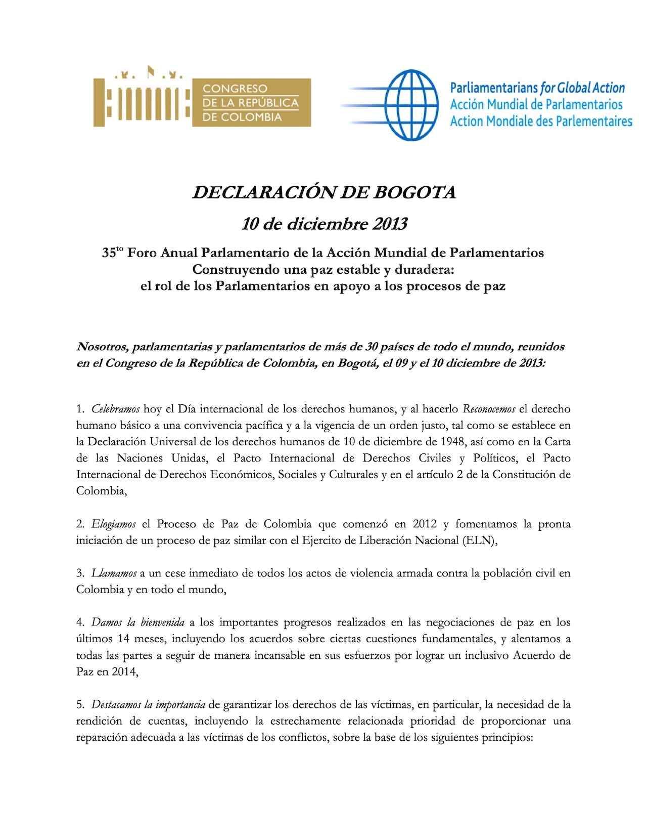 Declaración De Bogota (Dec. 2013)