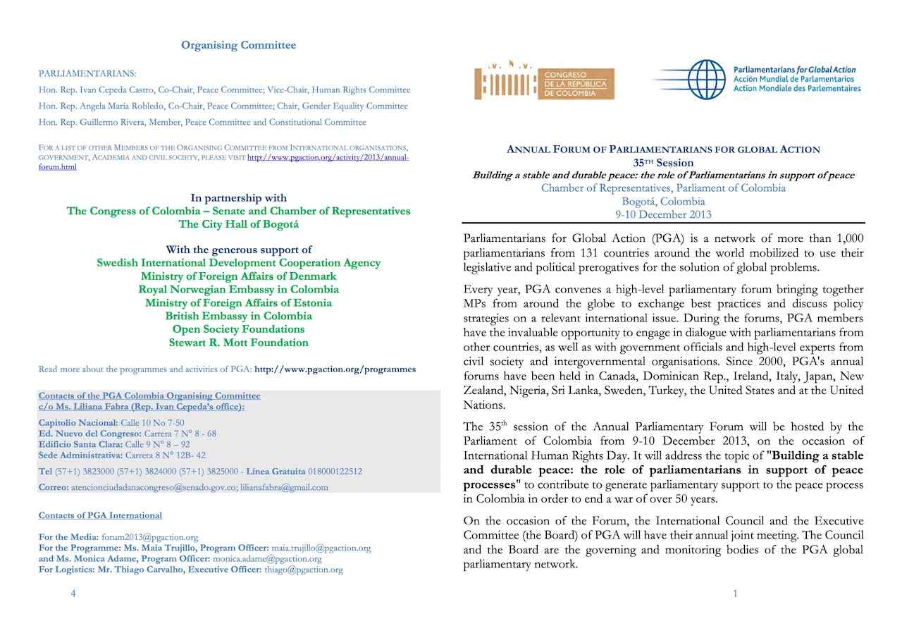 PGA's 35th Annual Parliamentary forum, Colombia