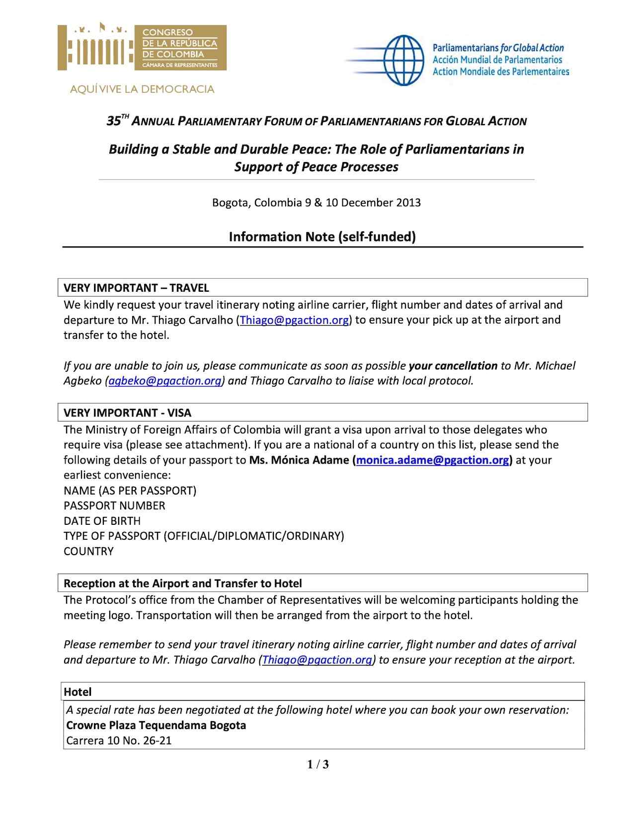 Information Note (self-funded) - 35th Annual Parliamentary Forum