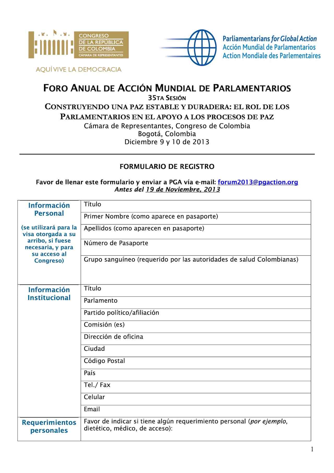 Formulario de Registro - Foro Anual de PGA (35ta sesion) (Dec. 2013)