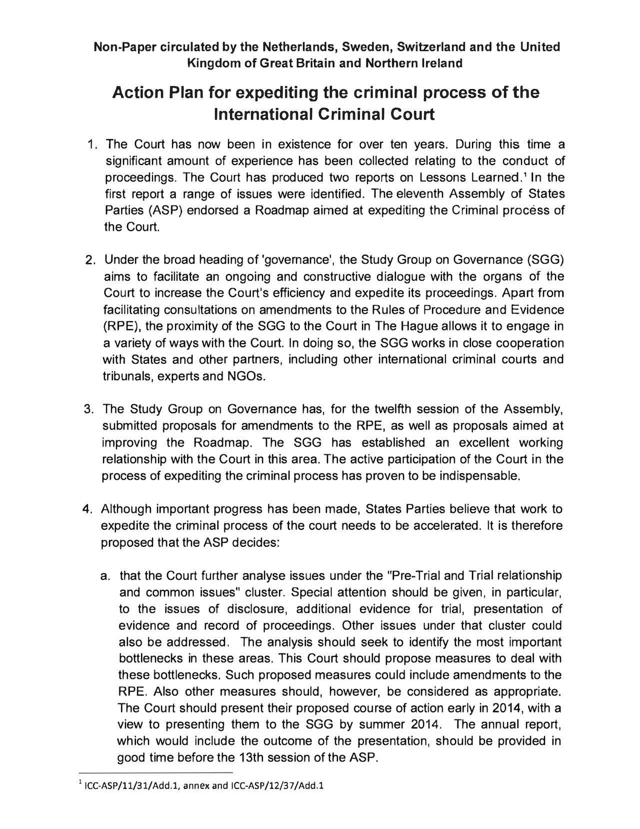 Action Plan for expediting the criminal process of the International Criminal Court